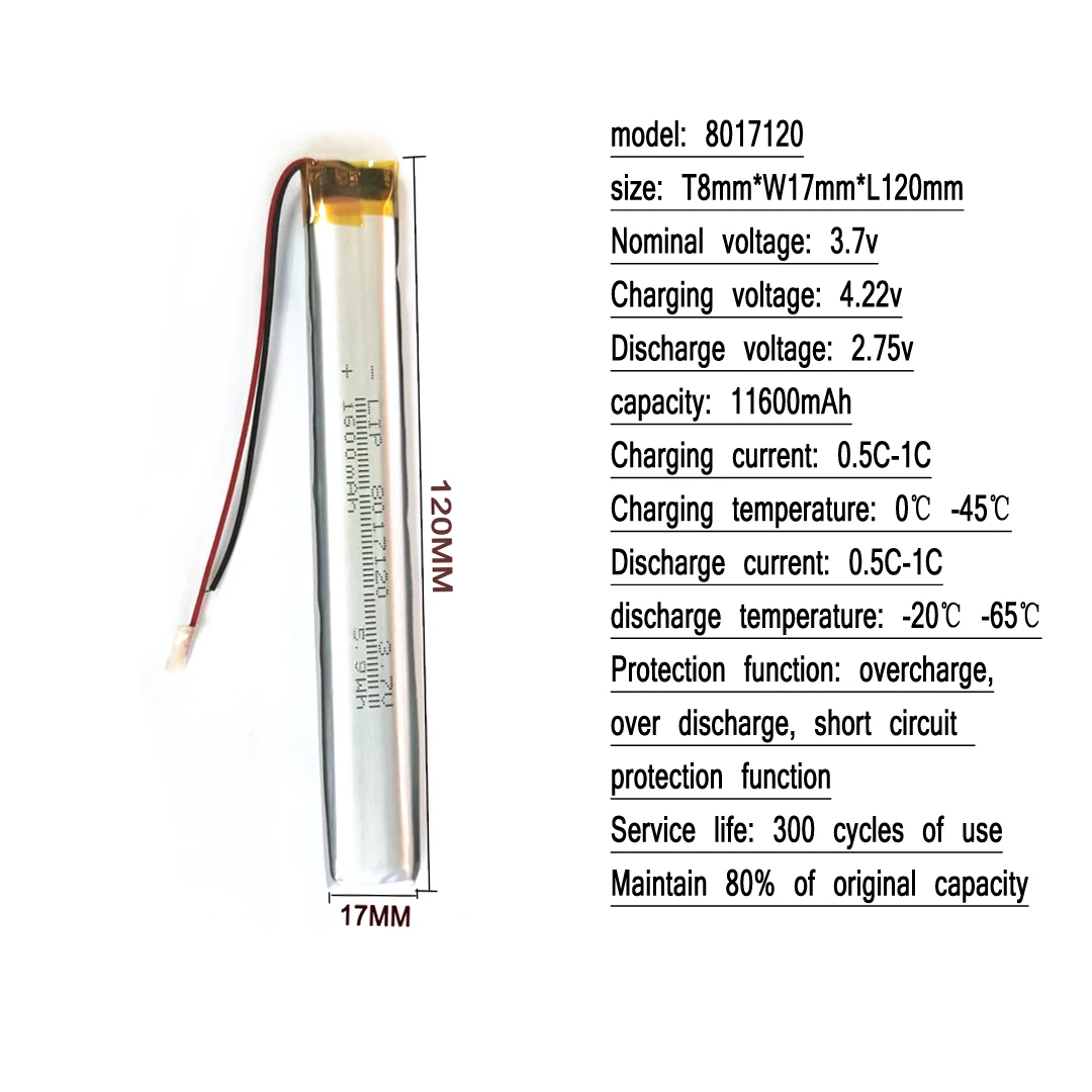 long strip lithium battery 3.7v 8017120 1600mah 5.92wh li-po li polymer lipo led strip light lithium ion batteries
