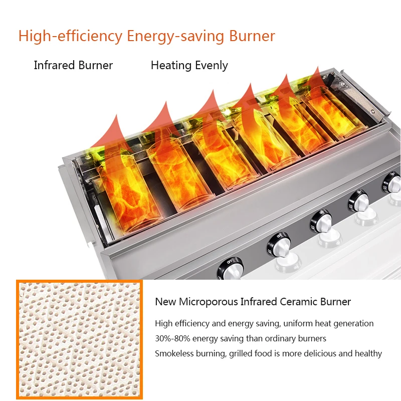 6 Burners High Efficient Infrared Burner Barbecue Grill Commercial Outdoor Smokeless Gas BBQ Grills