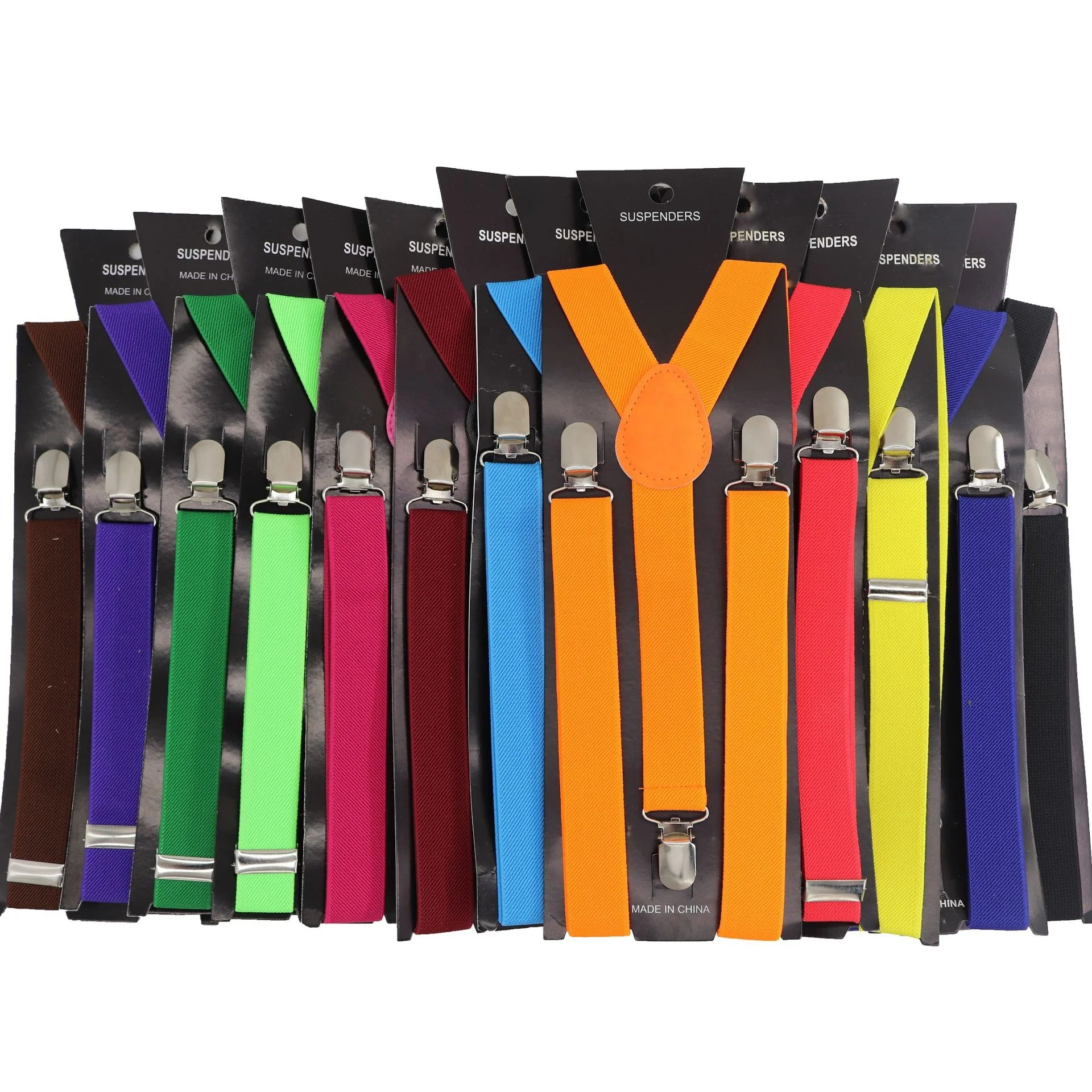 Reasonable price solid color suspenders for adults with three-clip elastic suspenders clips bow tie suit bowtie suspender set