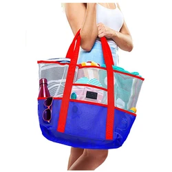 Wholesale 2 in 1 Striped Mesh Beach Tote Bag with Pockets Big for Family Pool