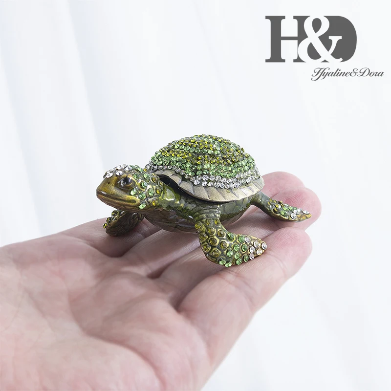 H&D Green Turtle Ring Holder Hinged Trinket Boxes for Gifts Jewelry Boxes Organizer Holder Animal Decoration Gift