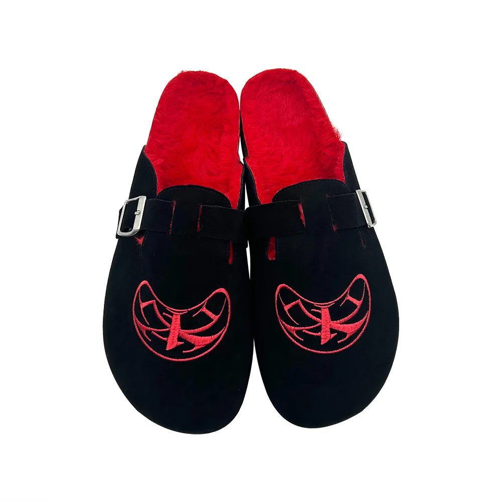 Custom Half-pack Clogs for Men Suede Mules with Arch Support Fur Lined Clogs with Adjustable Buckle Slip-On Clogs Cork Slippers