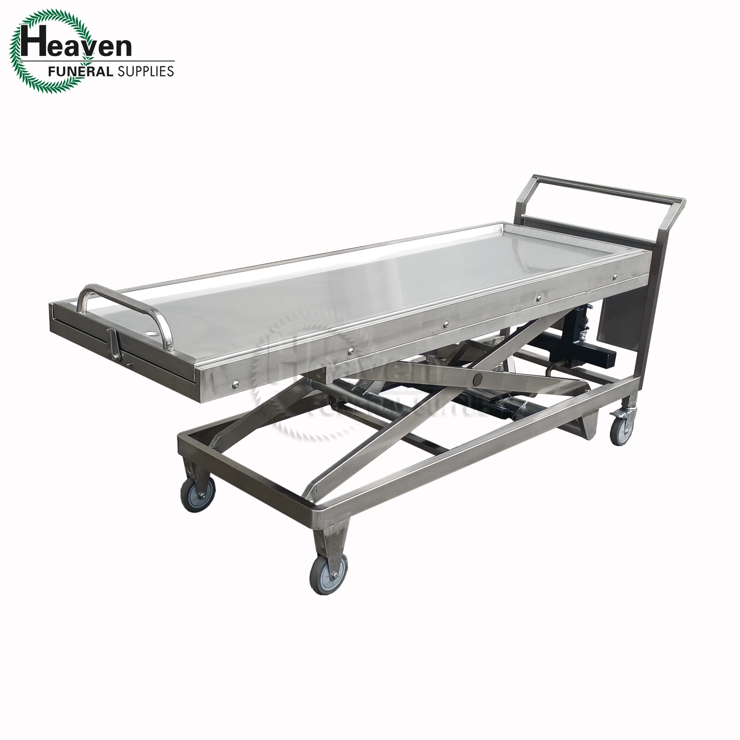Hydraulic Morgue Trolley Funeral Equipment 304 Stainless Steel Mortuary Body Lifter Trolley Corpse Cart