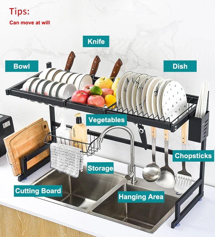  New Products Kitchen Standing Over The Sink Storage Organizer Two Tiers Iron Of Dish Drainer Drying