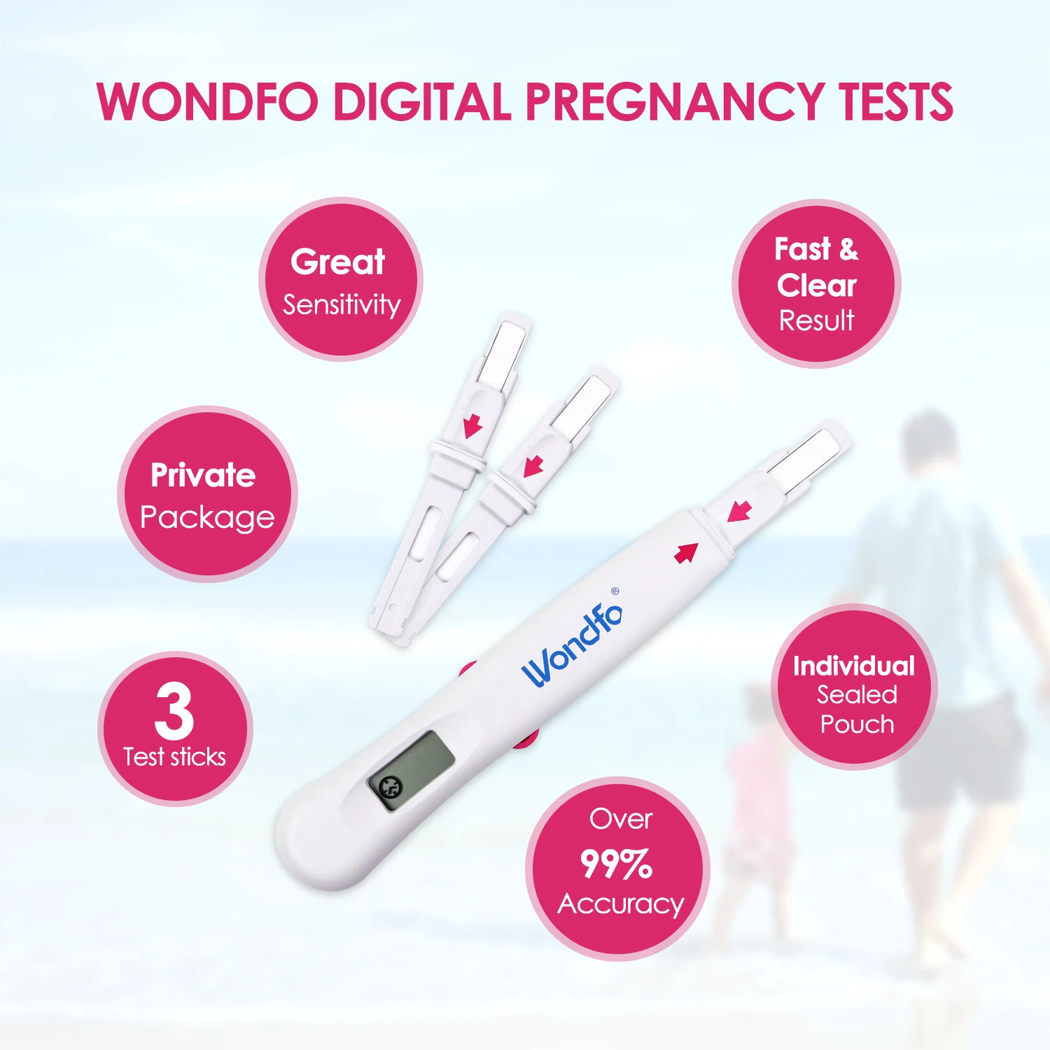 
 Wondfo одноэтапный Цифровой тест на беременность (1 считыватель + 3 палочки)  