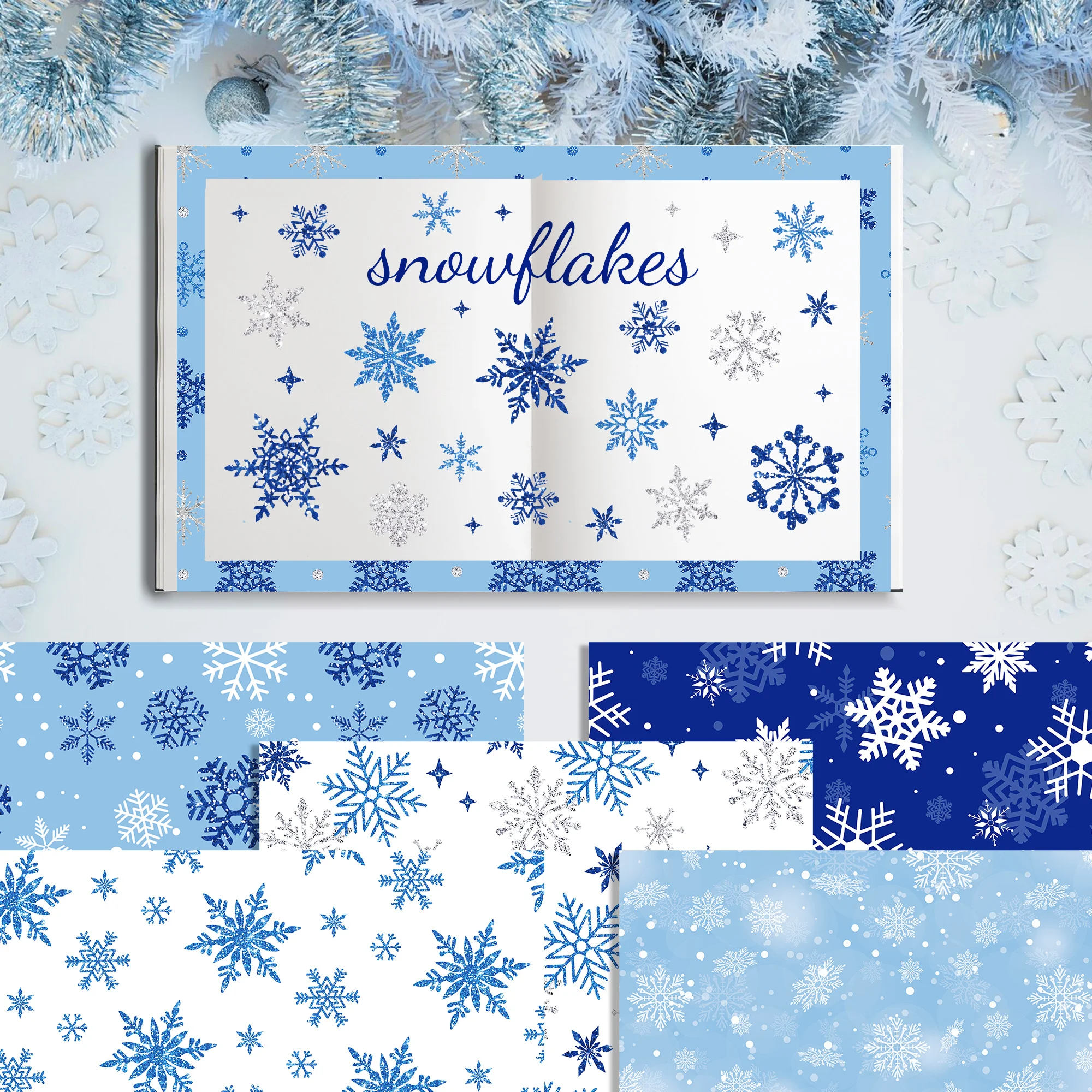 WW129 Christmas Winter Snowflake Pattern Scrapbook Paper DIY Craft Background Paper for Christmas Party Card Making Decoration
