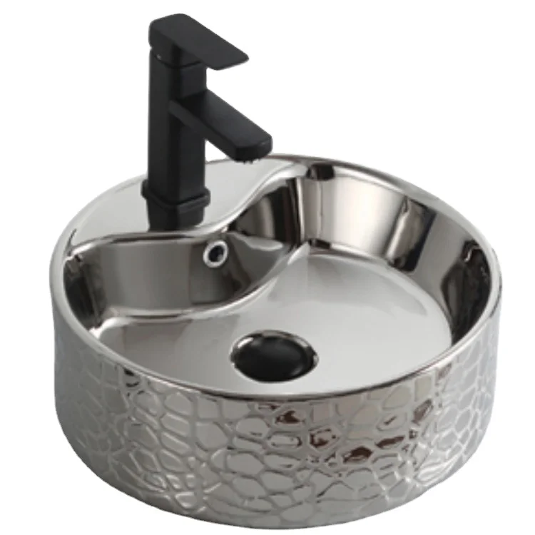 Luxury bathroom round circular single hole ceramic countertop gold washbasin