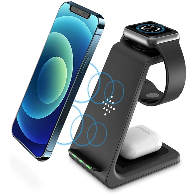 
QI 18W Fast Charge wireless phone charger 3 in 1 Desktop Charging Stand Dock Station Home/Office 