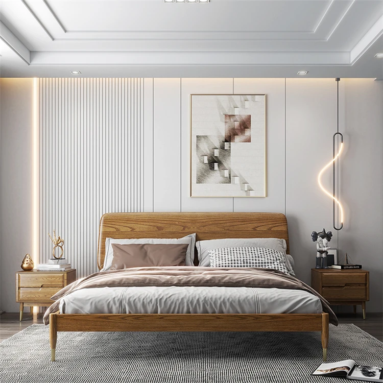 Minimalist home furniture master bed solid wood bed set