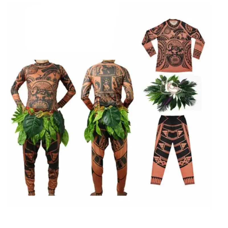 Moana Maui Tattoo T Shirt+Pants Halloween Adult Mens Kid Cosplay Costume Funny Halloween Outfit