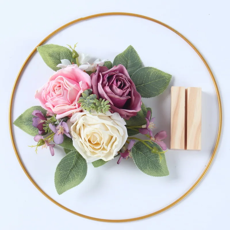 Gold Hoop Rings Metal Wire Wreath Wedding metal Hoop artificial flower Wedding Centerpieces for party  table decorations