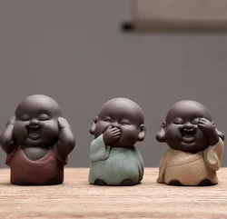 Three Cute handmade ceramic baby little  buddha head statue mold monk for home decor