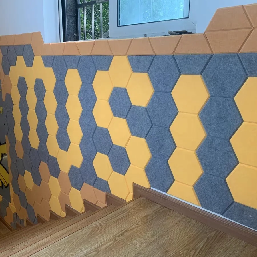 Self-adhesive Color Hexagon Acoustic Panel Soundproof PET  Noise Absorbing Polyester Wall Panels
