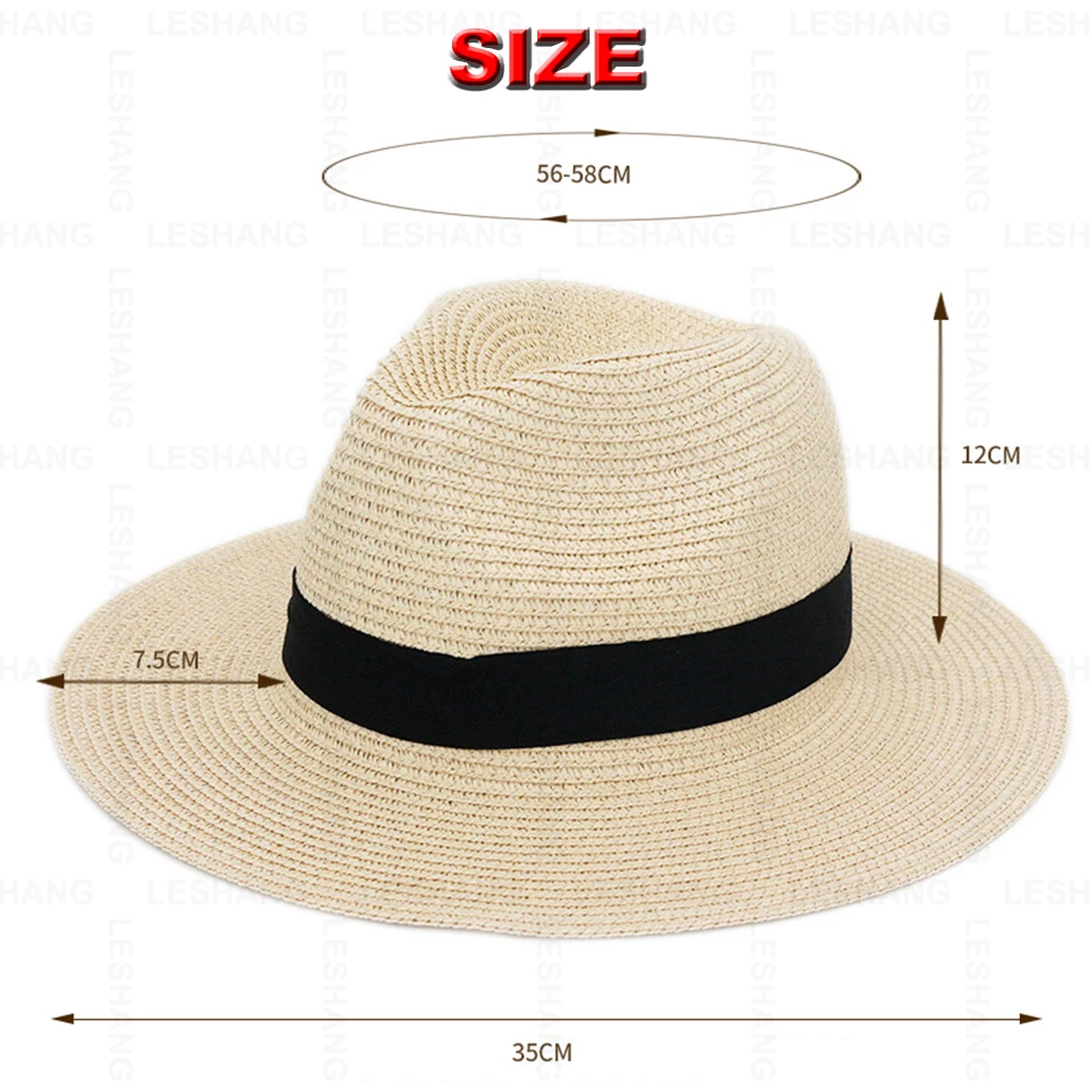 Unisex Spring Summer Breathable Sun Straw Braid Floppy Fedora Beach Panama Cap Straw Hats With wide Brim Custom logo caps