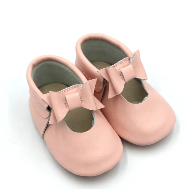 
Bowknot Princess Genuine Leather Bordered Soft Sole Slip-on First Walking Baby Shoes 