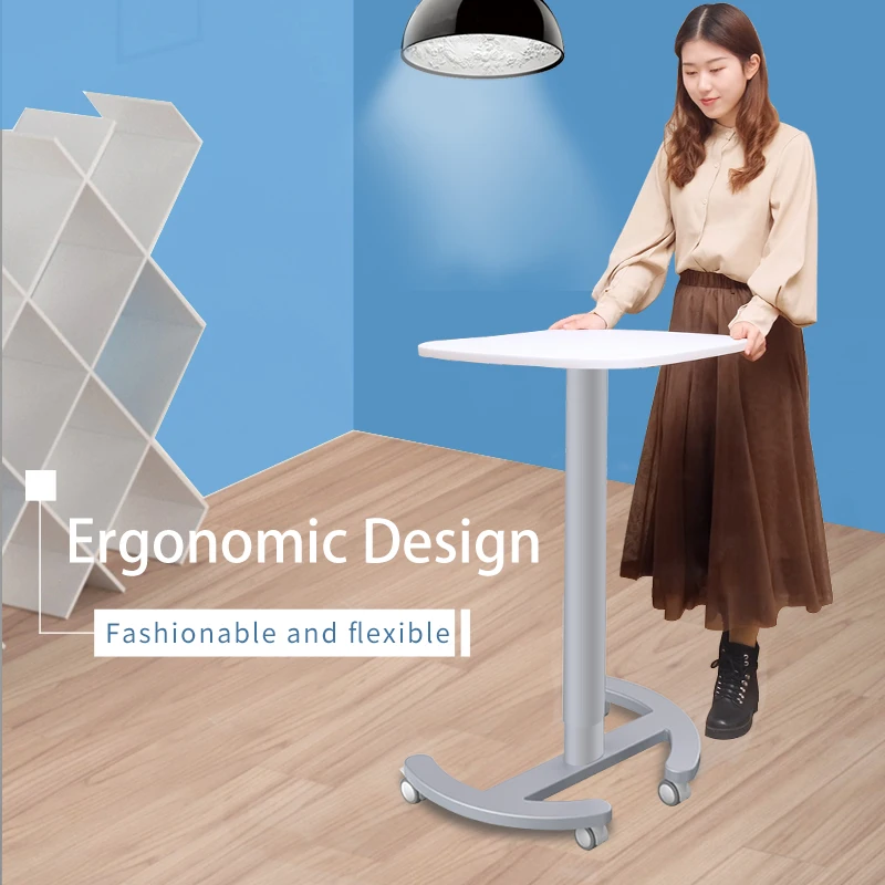 Home Office Work Alu Single Column Pneumatic Height Adjustable Sit Stand Mobile Laptop Computer Desk