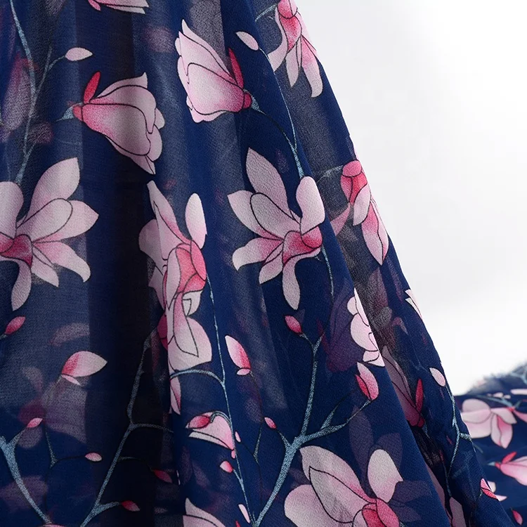 Amazon supplier trendy poly woven spring floral moss crepe chiffon fabric meter printed