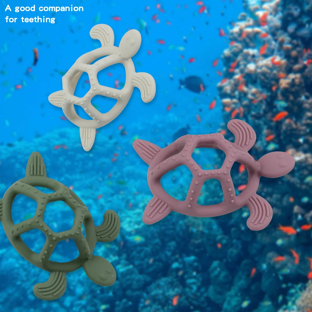 Cute Smooth Chewable Teether Toys BPA Free Food Grade  Silicone Sea Turtle  Shape Training  Graps Baby Teether