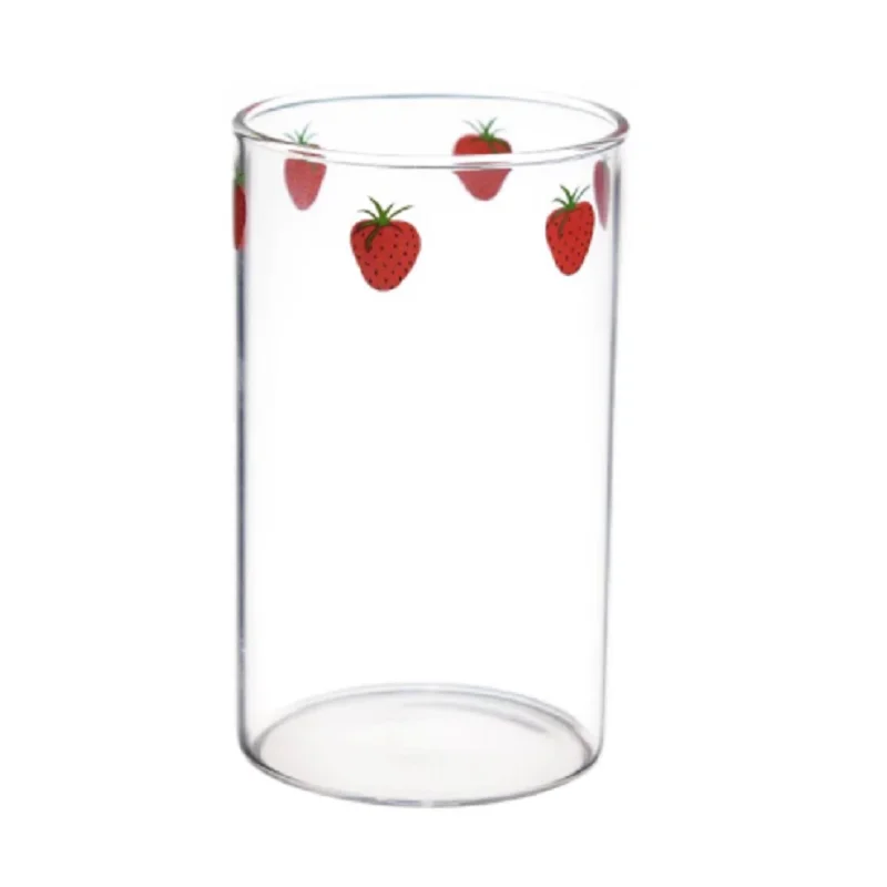 300ml Strawberry  Cute Drinking Glasses Cup With Straw Creative Transparent Heat Resistant Glass Nana