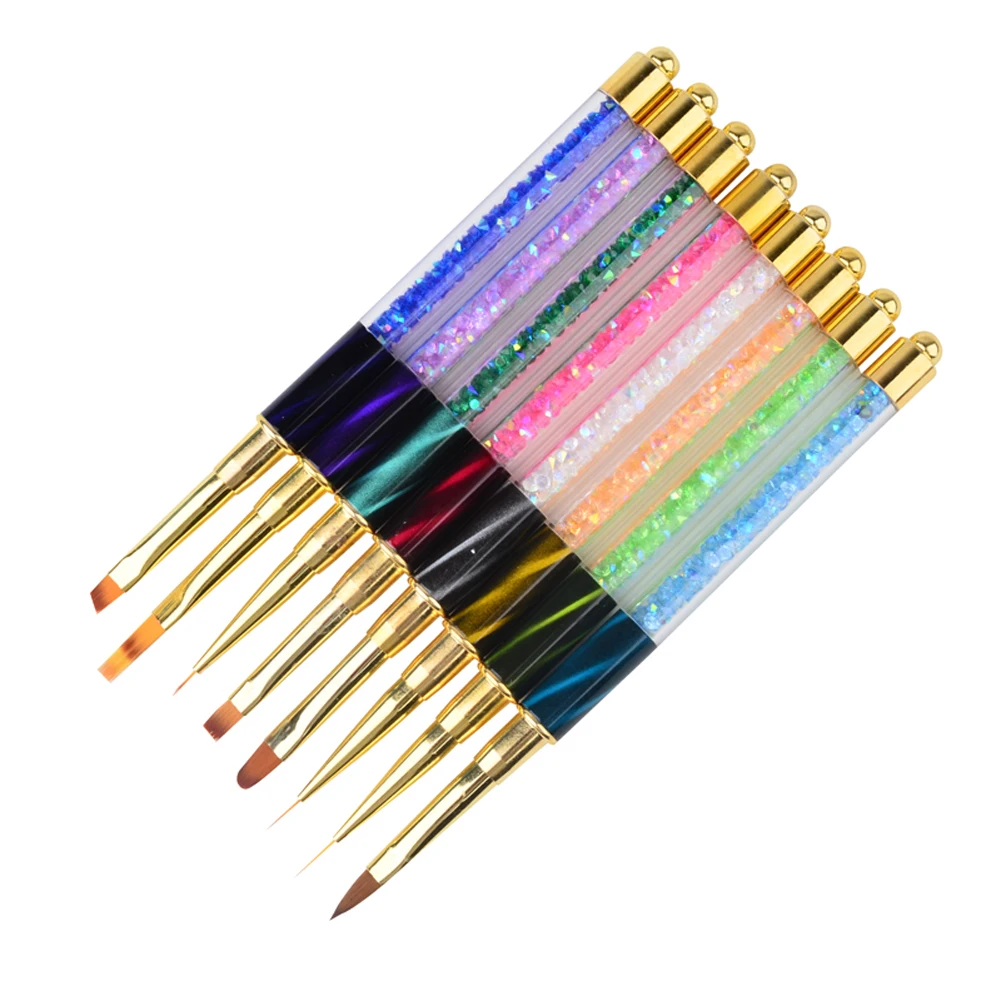 1 PCS Cat Eye Design Rhinestones Acrylic Handle Design Nail Art Brush Pen Drawing Line Painting UV Gel Polish Manicure Tool