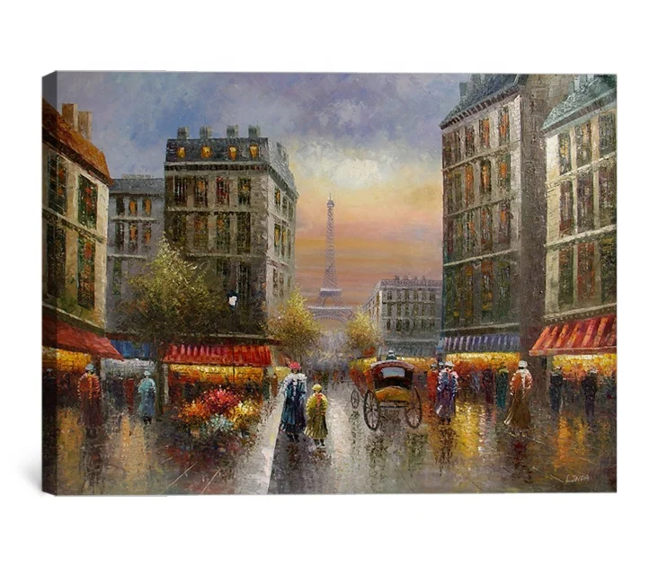 High quality french impressionist eiffel tower acrylic painting paris street painting on canvas