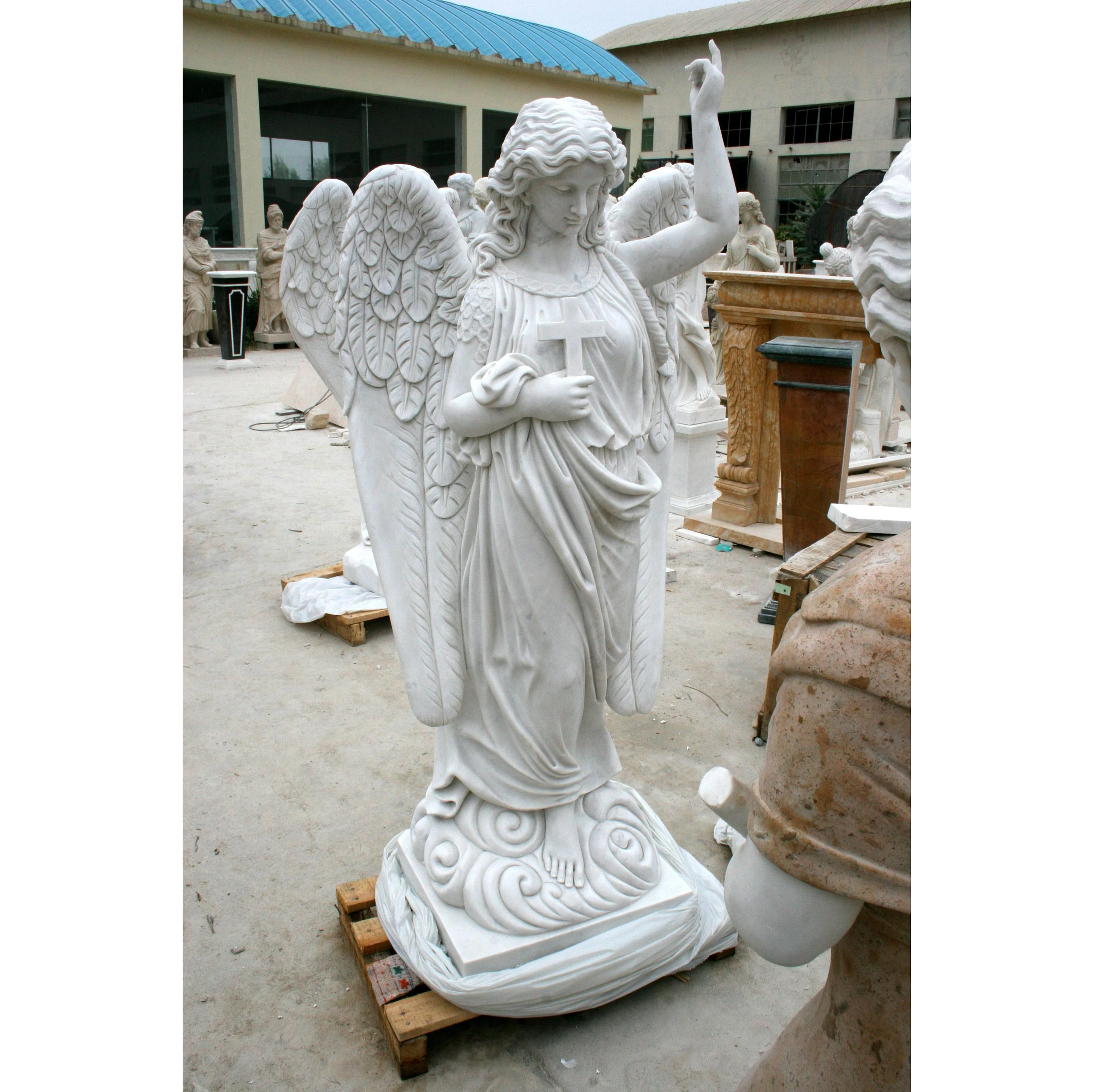 Stone Carving White Marble Statue Sculpture Gravestone With Angel Flower Tombstone