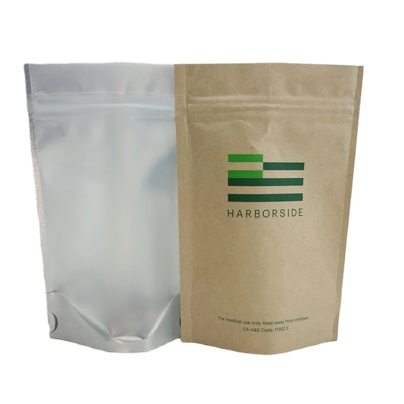 Custom Full Print 3 Side Seal Zip lock Aluminium Foil Lined Self Seal Food Grade Plastic Kraft Paper Stand Up Packing Bags