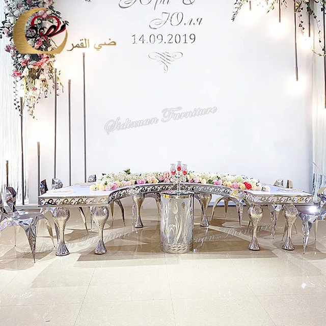 New selling half round silver stainless steel luxury mdf dining wedding table