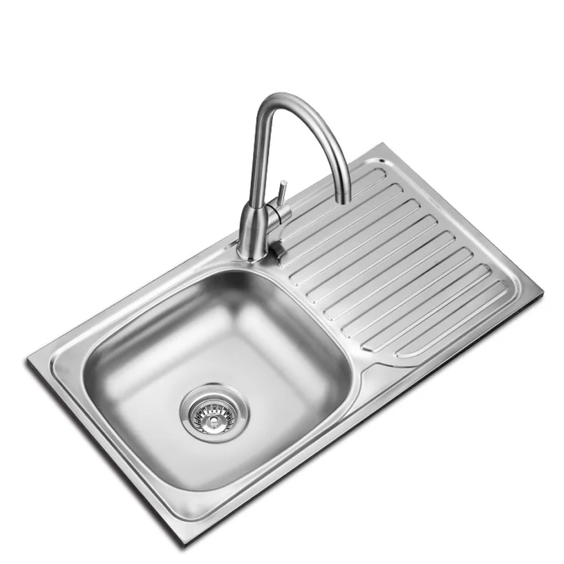 Stainless steel sink Household single bowl with work table kitchen sink Wash basin polished wash basin