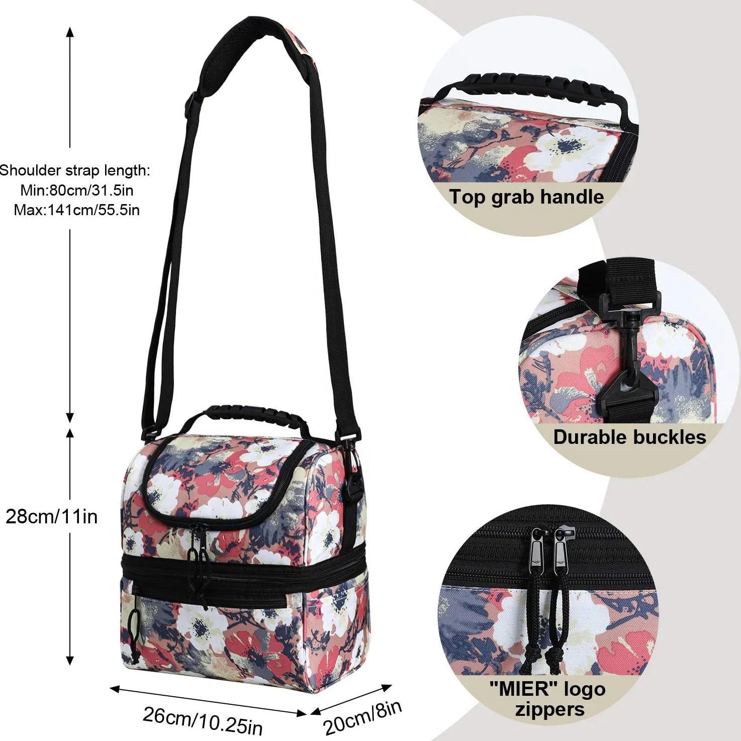 Double Deck Prints Lunch Cooler Bag Large Insulated Cooler Bag Convenient Cooler Shoulder Bag for Kids School Adults