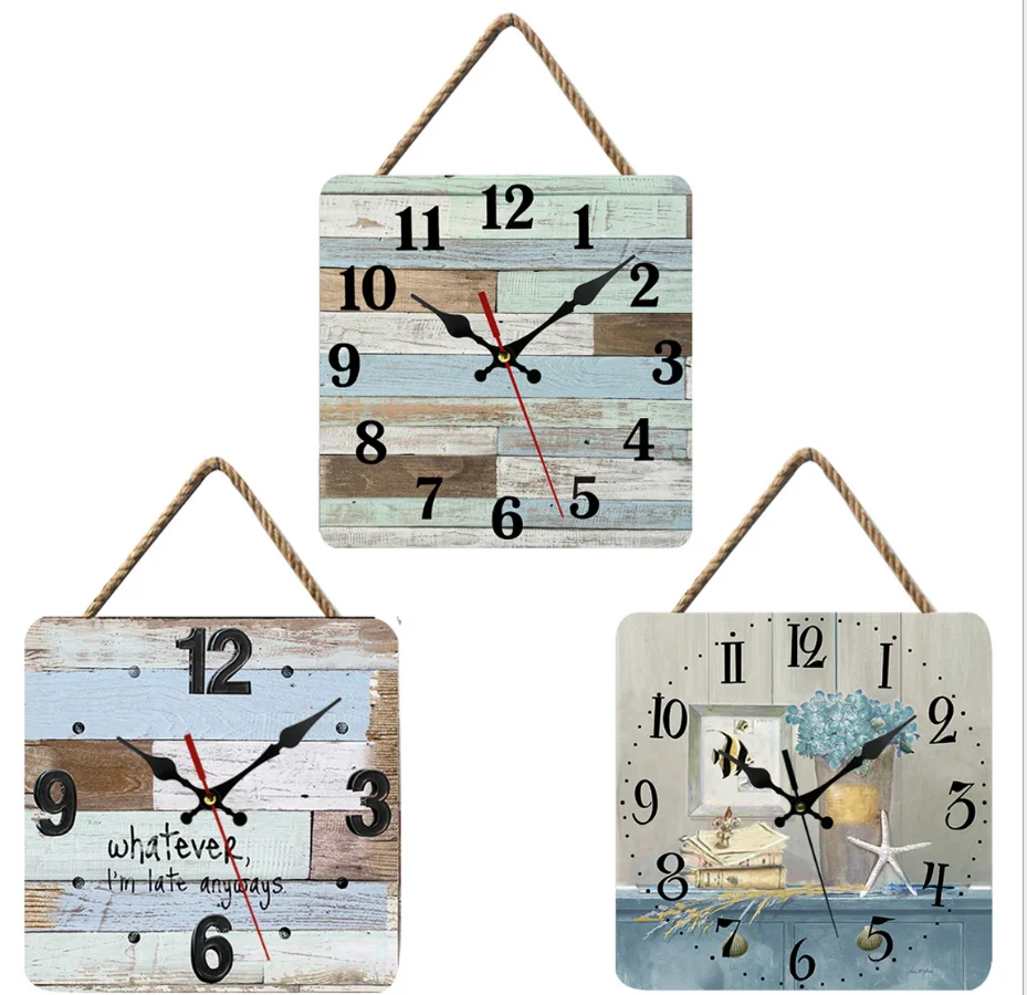 Variety Colors And Patterns 10 Inch Creative Retro Living Room Custom Home Decor Square wall clock