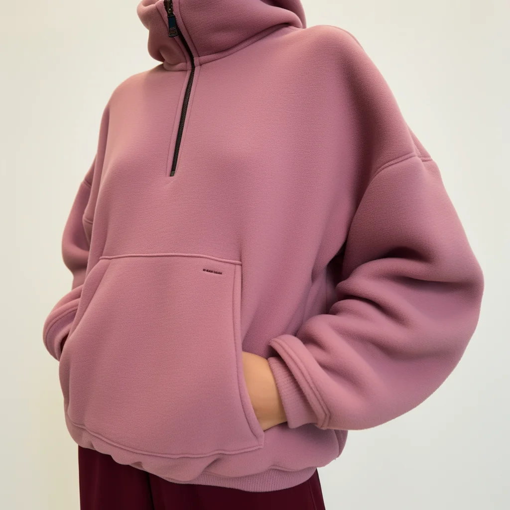 Hot Winter Warm Teddy Coat Sweatshirt Quarter Zip Stand Collar Sherpa Fleece Pullover With Pocket