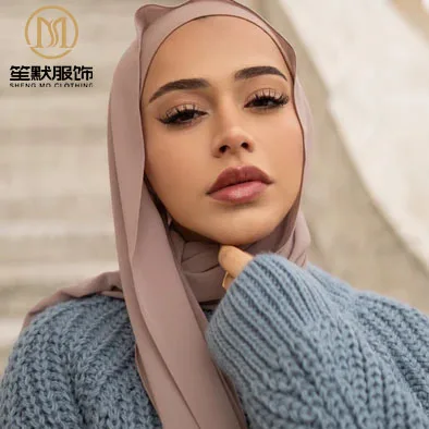 SHENGMO Thick Opaque Bubble Chiffon Hijab Spring Malaysian Turban Bulk Solid Color Scarves Muslim Hijab