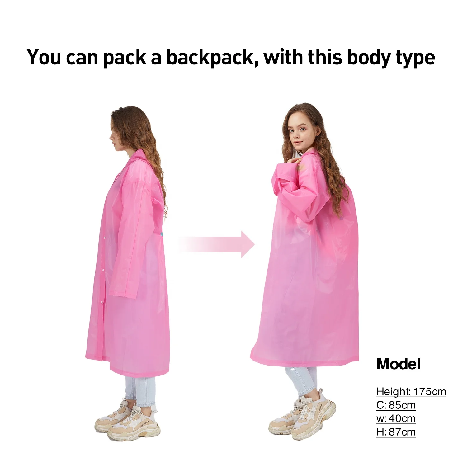 2 шт., многоразовый дождевик с капюшоном, длиной до колена