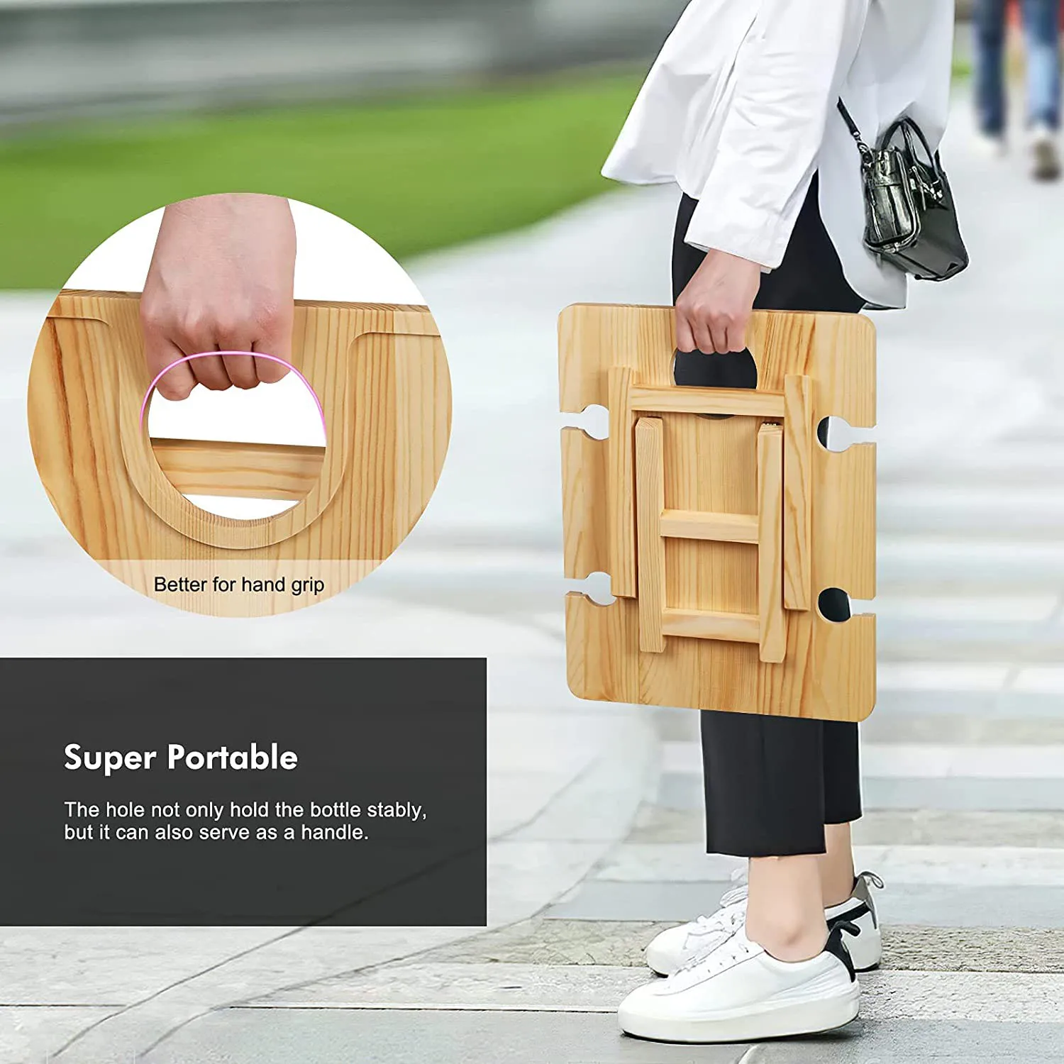 Outdoor Wooden Wine Tables Portable Folding Picnic Table Wine Holder for Concerts at Park, Beach, Ideal Wine Lover Gift
