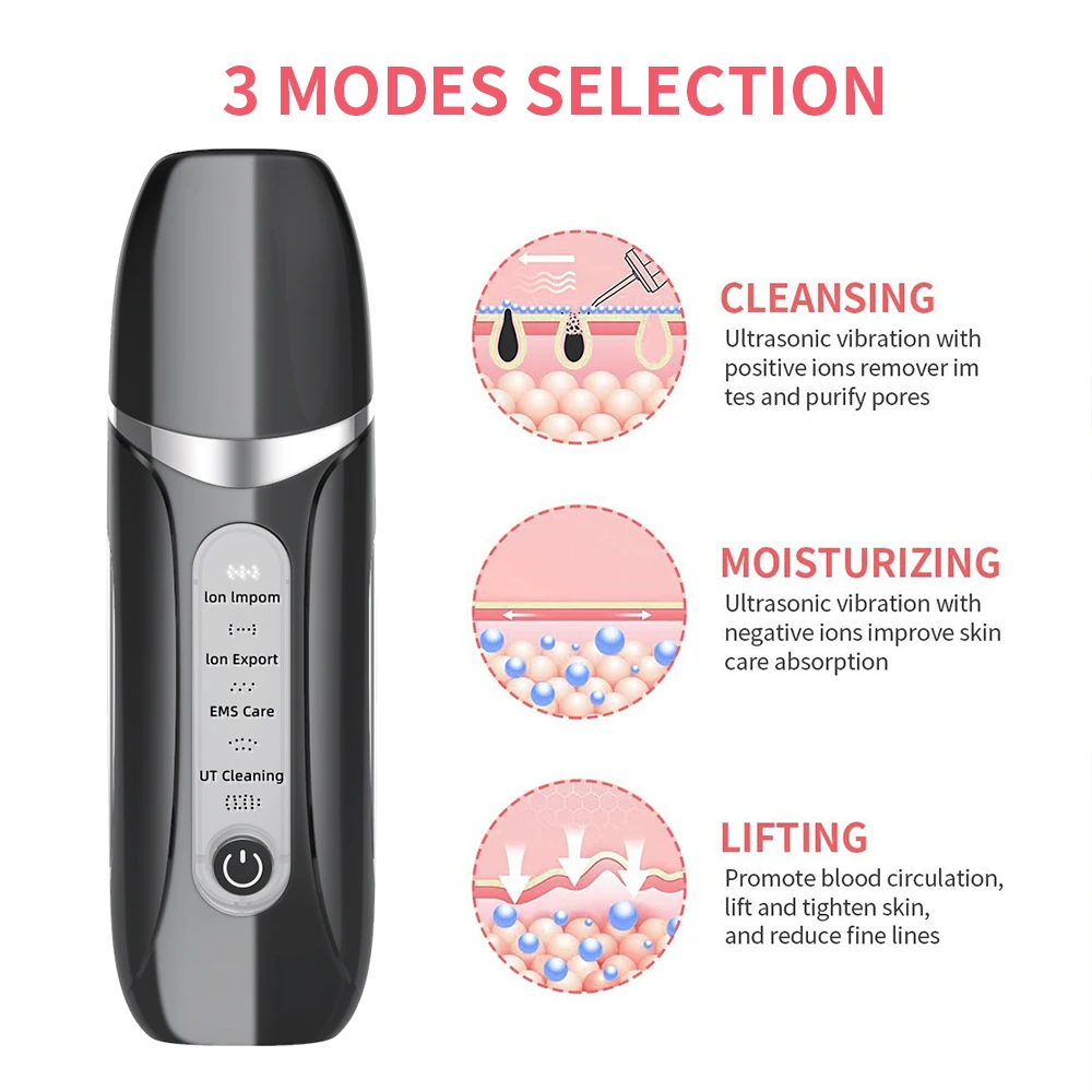Professional Ultrasonic Skin Scrubber Machine Multifunctional Anti-Spatula Facial Pore Cleaner Heating Device for Face Peeling