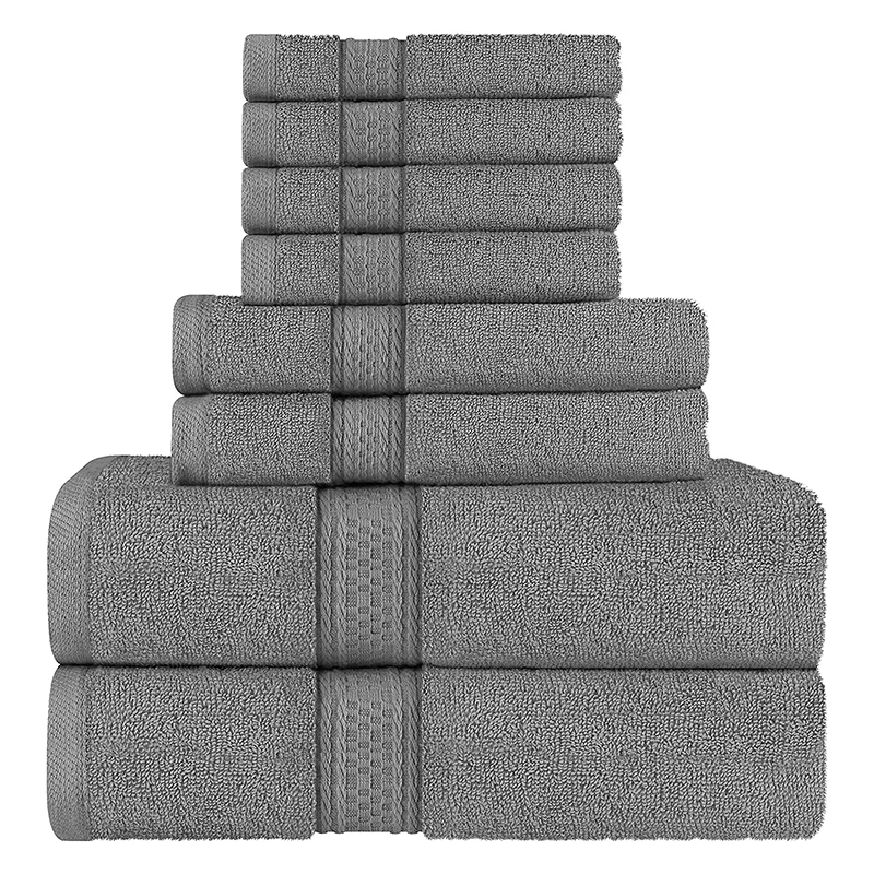 Highly Absorbent 100% Cotton 2 Bath Towels 2 Hand Towels 4 Washcloths 8 Piece Dobby border Towel Set for bathroom shower