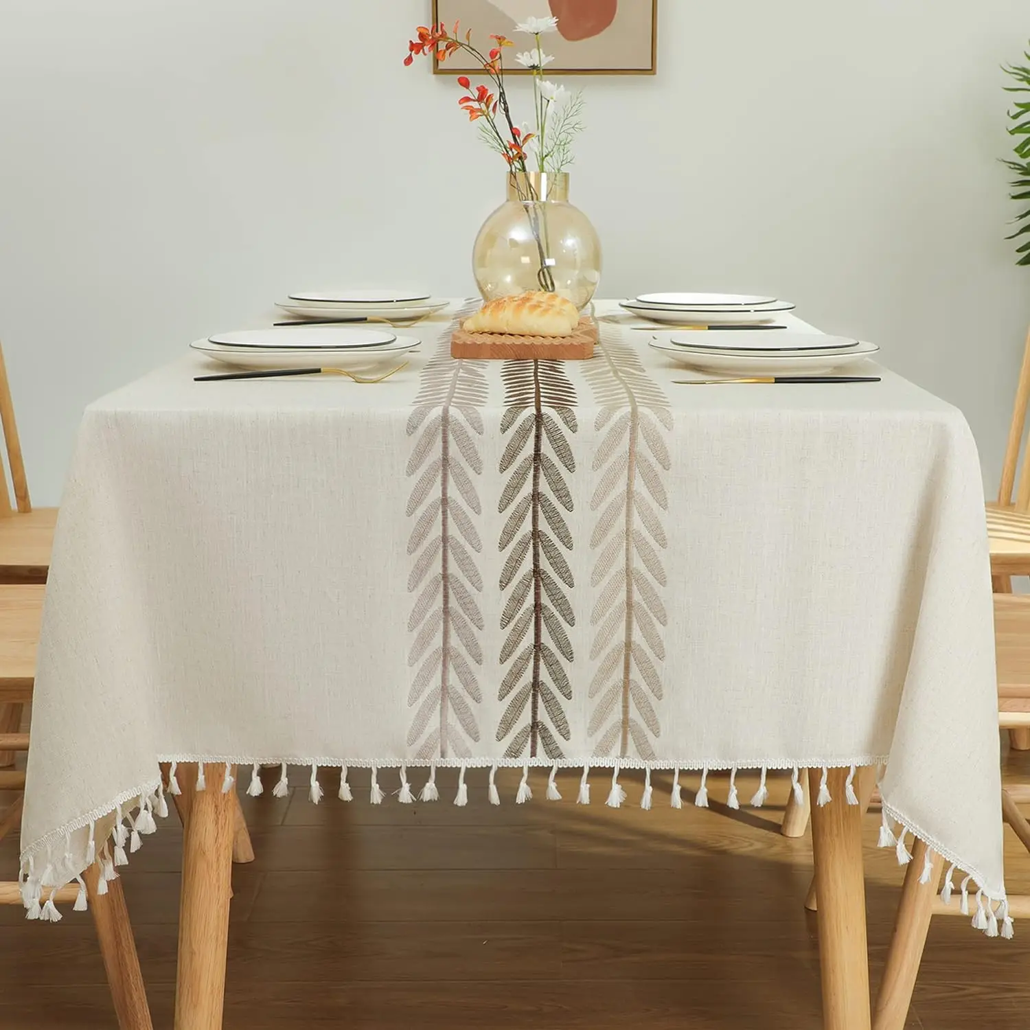 Square Linen Damask Heavy Weight Tablecloth Printed Linen Table cloth for Kitchen Home Dinning Tabletop Wedding Party Rectangle