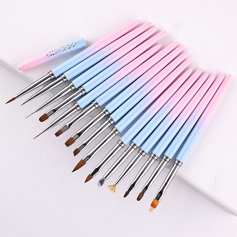 AWK Eco-friendly New Arrival Metal Handle Synthetic Nylon Painting Gel Nail Design Brush 15PCS Nail Art Brushes Set