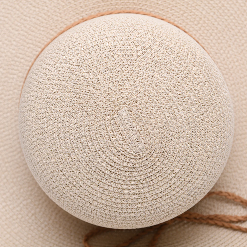 Elegant Floppy Bowknot Travel Cap Sunscreen Large Brim Paper Straw Beach Hat Custom Logo Wholesale Women Foldable Straw Sun Hat