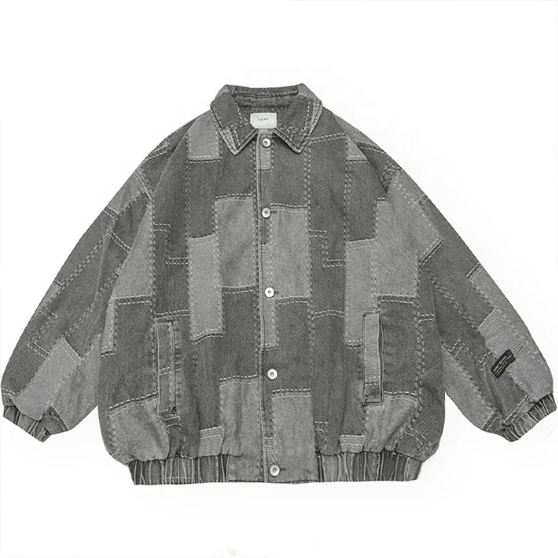 Wholesale High Quality Custom Logo Oversized Black Gray Abrasion Resistant Black Crop Mens Jean Jacket