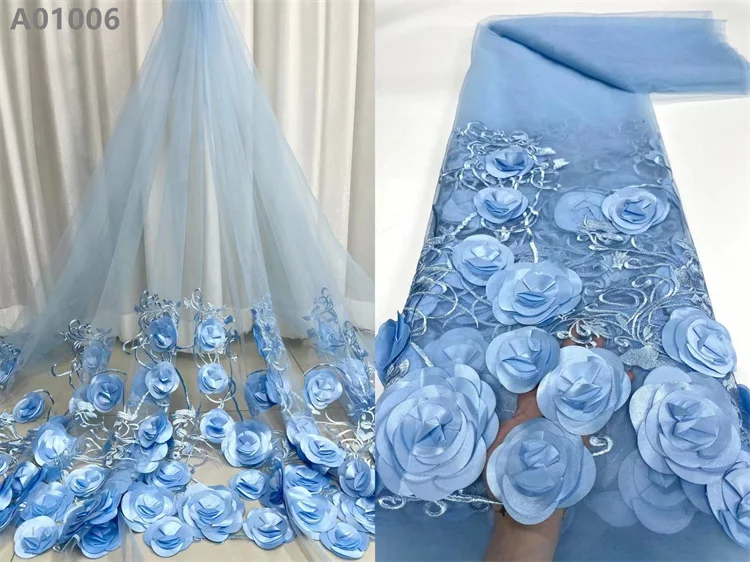 High Quality 3D Floral Applique Lace Rose Embroidery Lace Fabric Material For Dress Making