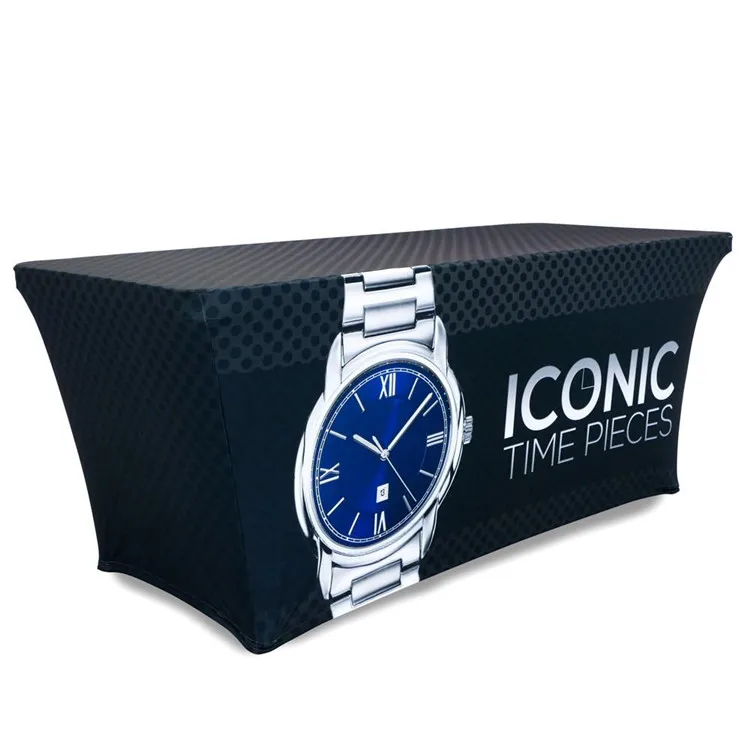 Китай, низкая цена, индивидуальная печать логотипа, современный дизайн торговой выставки, эластичный чехол для стола из спандекса 6 футов