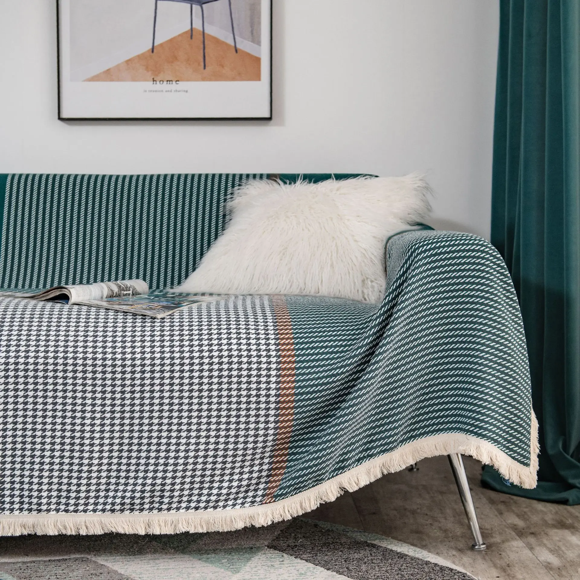 American thick retro Plaid stripe jacquard sofa towel sofa cover multi-functional cloth cover