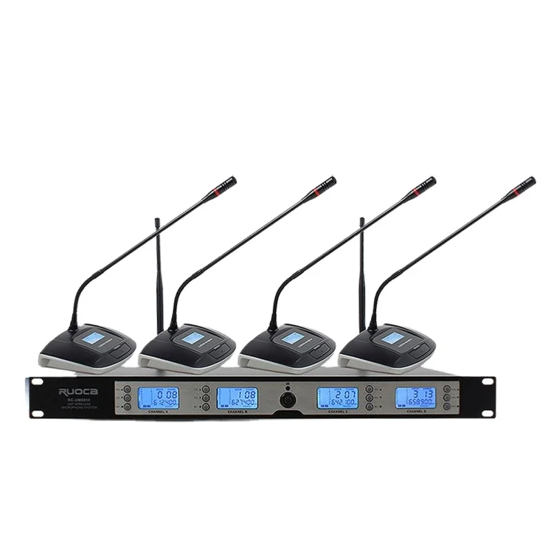 Professional 4 Channels UHF Wireless Microphone Conference Stage Performance Mics
