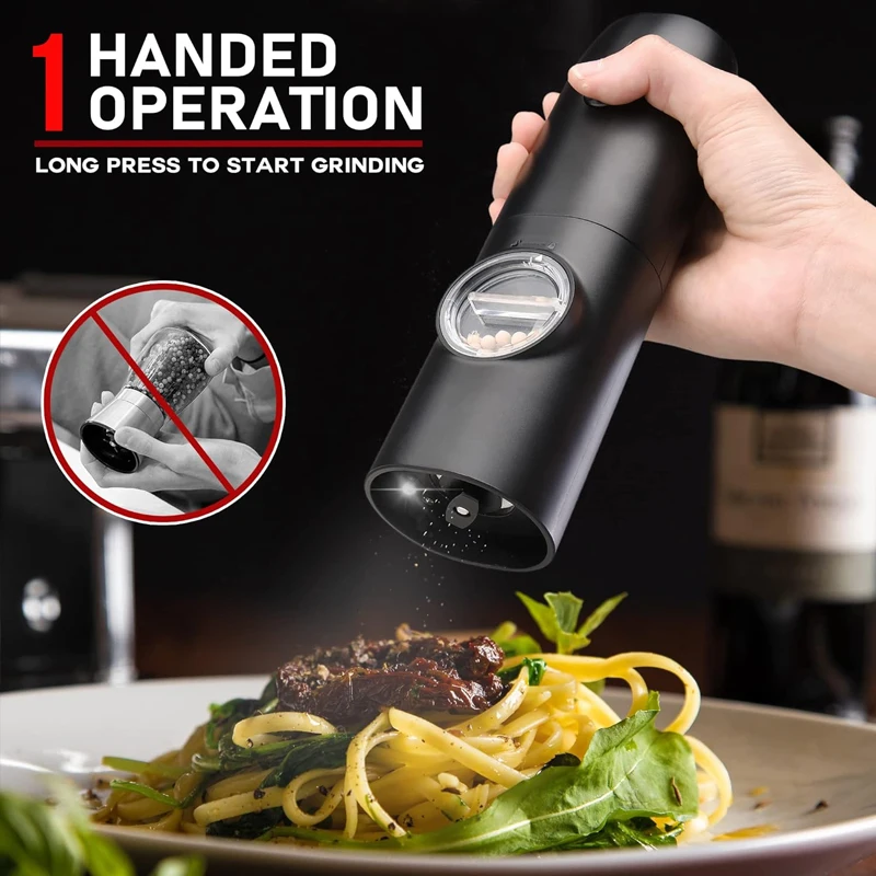 2 Pcs Electric Salt and Pepper Grinder Set Rechargeable Spice Pepper Mill Black Adjustable Automatic Salt and Pepper Grinder