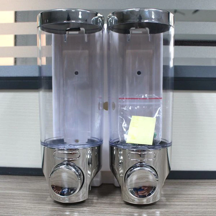 Wall mounted 380ml plastic kitchen cheap price double liquid soap dispenser bathroom shampoo dispenser
