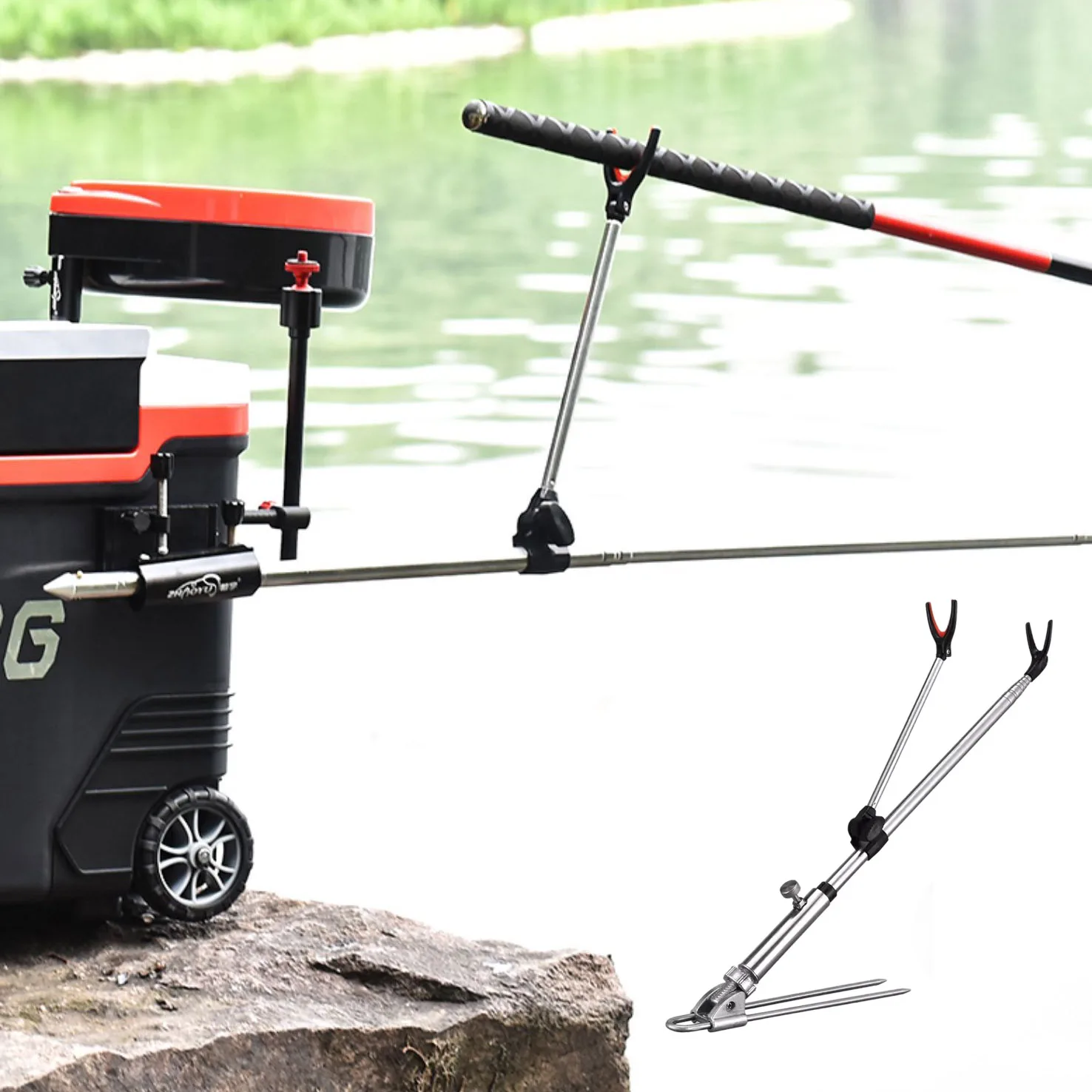 Upgraded Luminous Style Rail Non Slip Horns Retractable Fishing Rod Holder With Anti-slip Ground Insert