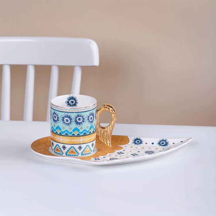 Coffee Mug with Dessert Plate Ceramics Western Food Plates Porcelain Tableware Mugs with Biscuit Holder