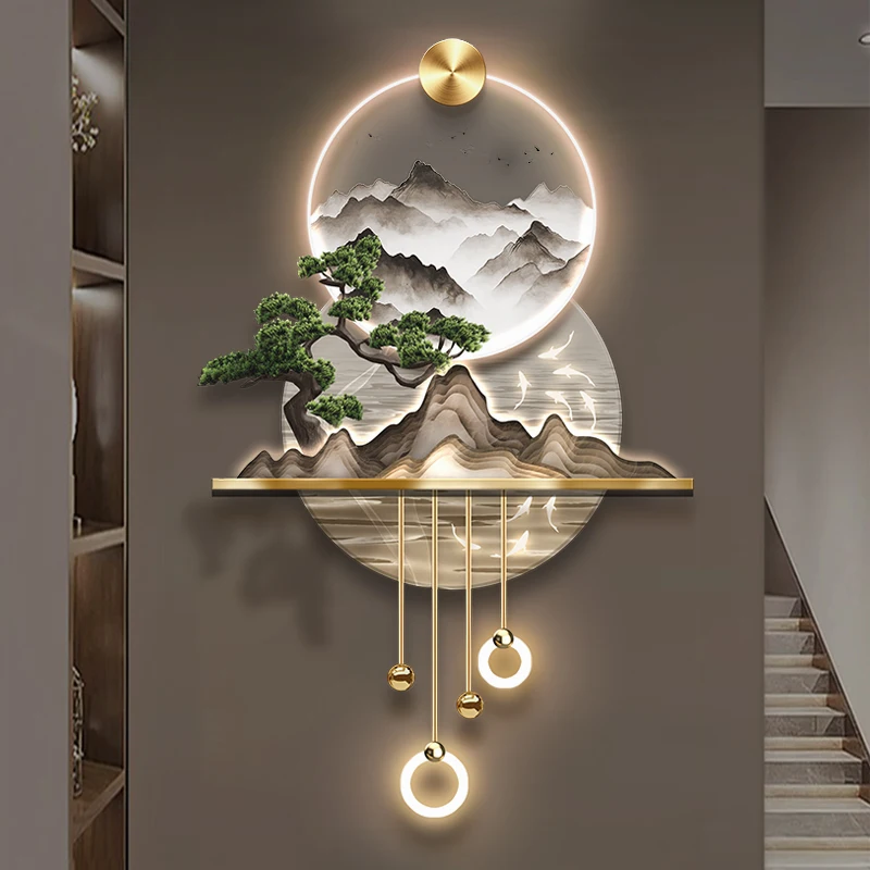 whole sale 3D LED landscape wall art  Luxury Metal light for home Acrylic decorative painting hanging decorations for walls
